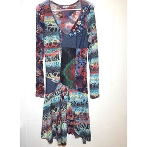 Vintage Y2K Farinelli Patchwork Mesh Midi Dress Artistic Mixed Media Whimsigoth